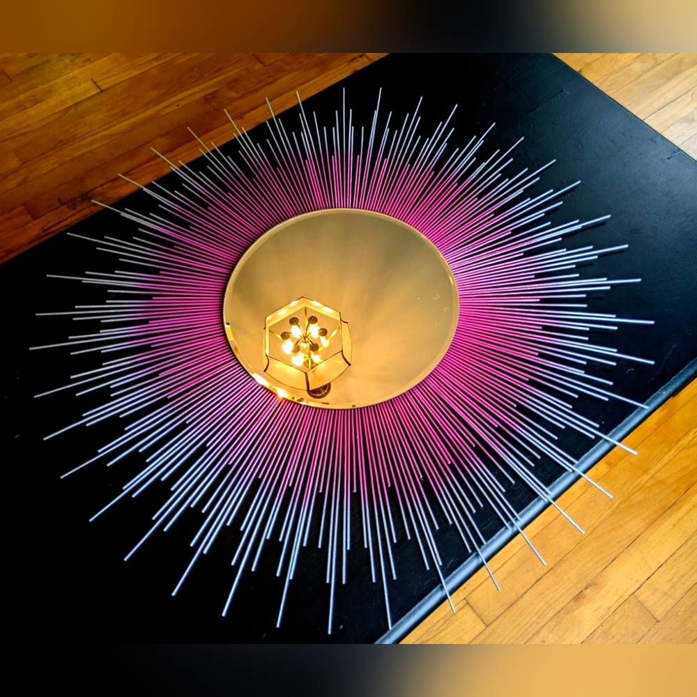 35" Sunburst Mirror Ombre HOT PINK & SILVER Decorative Wall Mirror